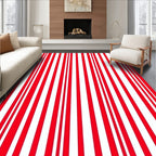 Bold Red White Vertical Stripe Rug