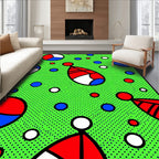 Retro Red Blue White Circles Graphic Rug