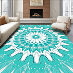 Teal White Intricate Mandala Bloom Rug