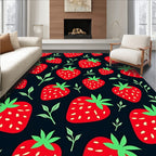 Red Strawberry Garden Black Rug