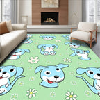 Cute Blue Puppy Flower Meadow Rug