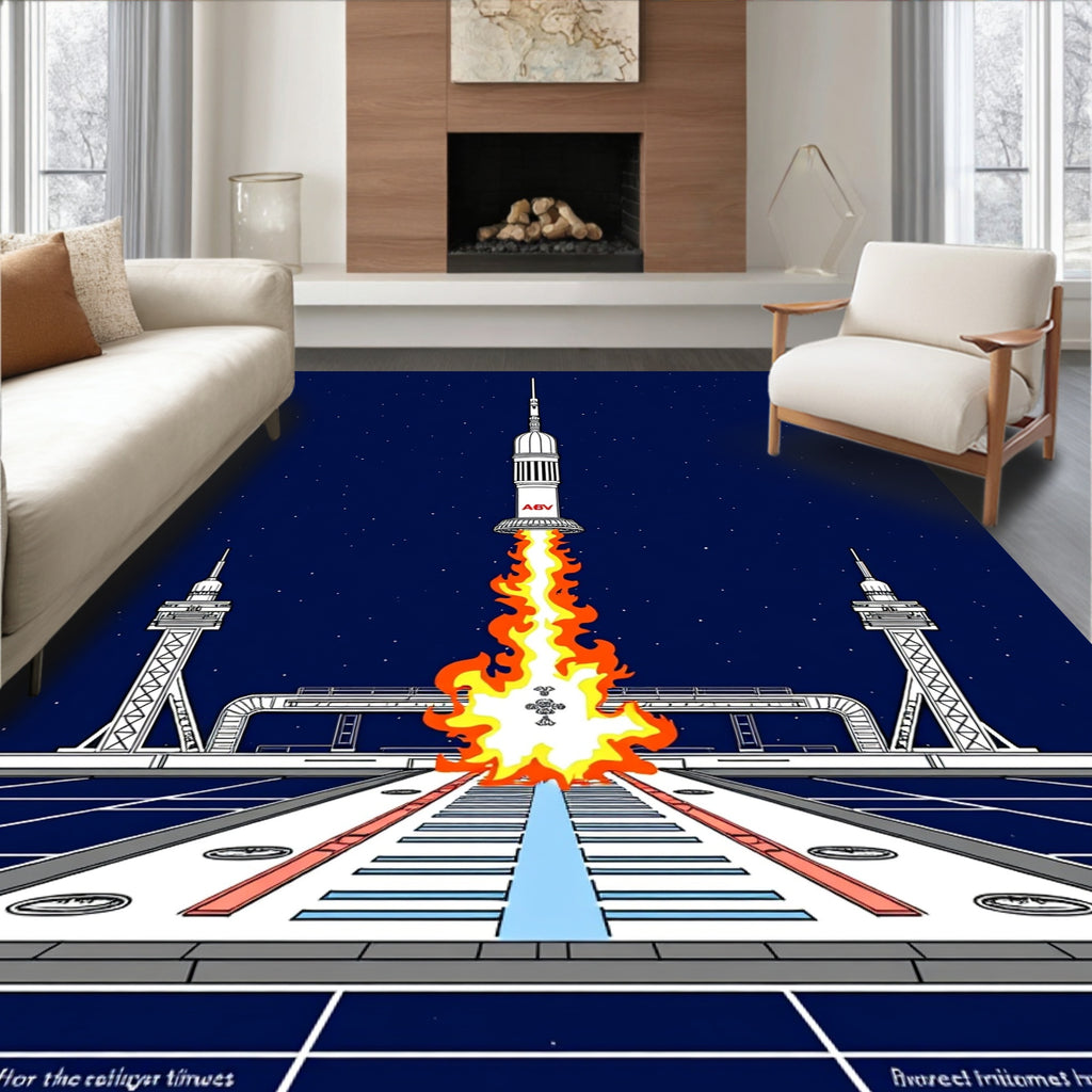 Cosmic Rocket Launch Night Sky Rug