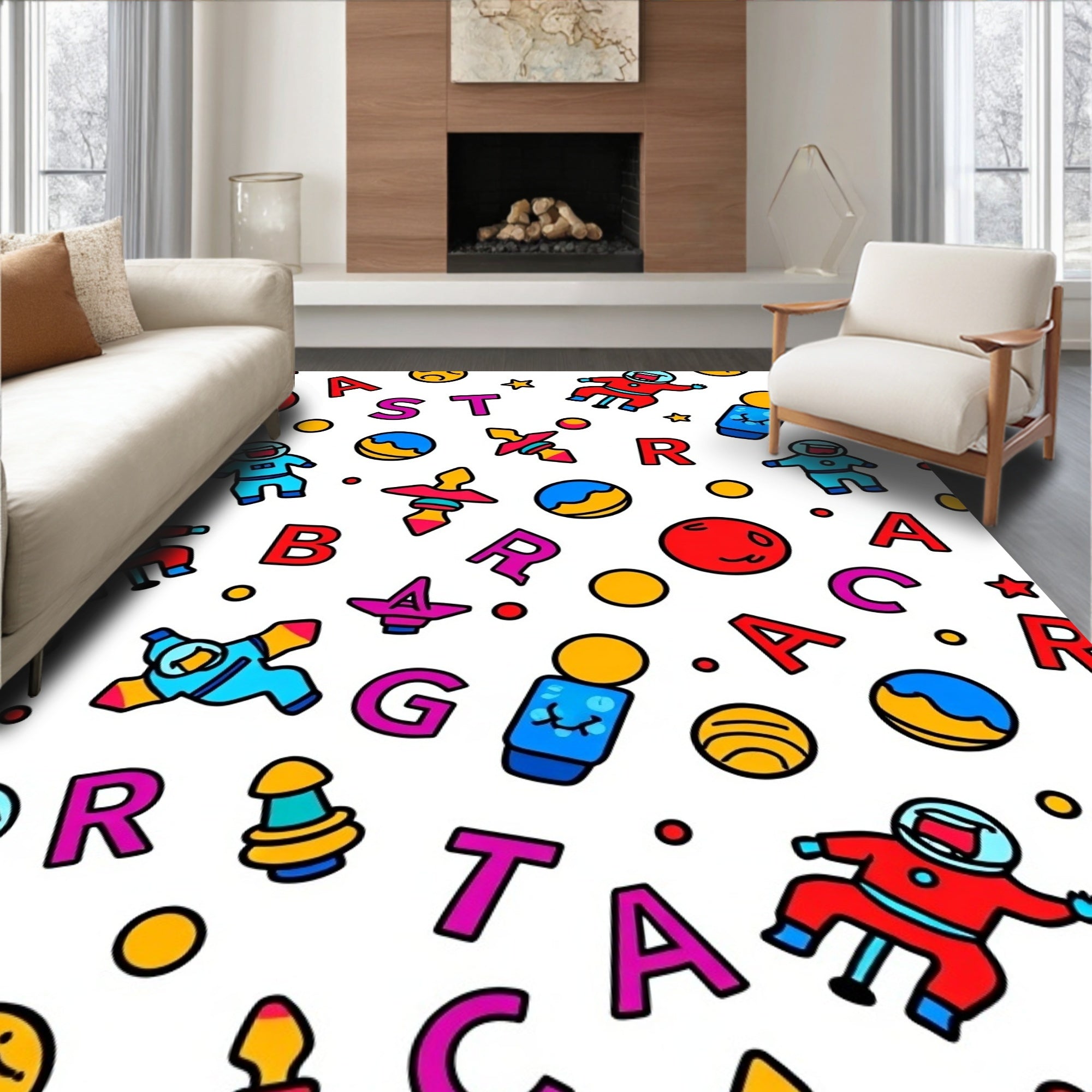 Astronaut Space Planets Alphabet Carnival Rug
