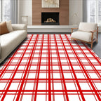 Classic Red White Plaid Checkered Rug