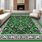 Emerald green black white floral scroll Rug