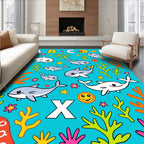 Cute Dolphin Alphabet Ocean Life Rug
