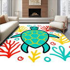 Turquoise Turtle Coral Reef Adventure Rug