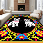 Vibrant Floral Frame Two Cats Oval Rug