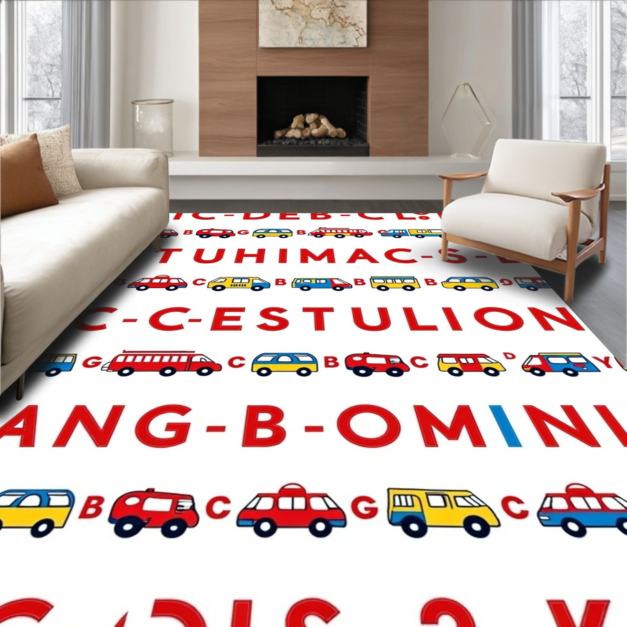 Alphabet Vehicles Red Blue Yellow Collection Rug