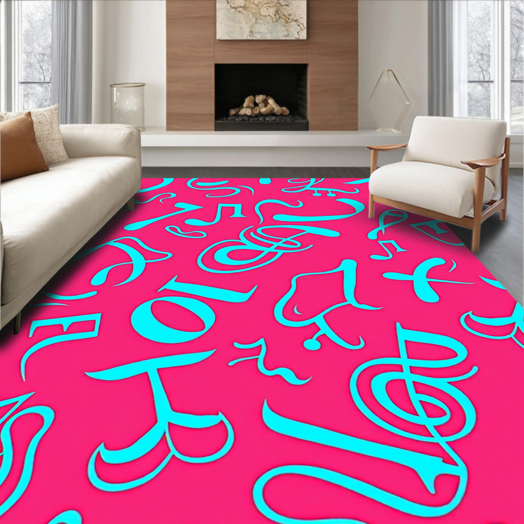 Vibrant Aqua Musical Notes Coral Rug