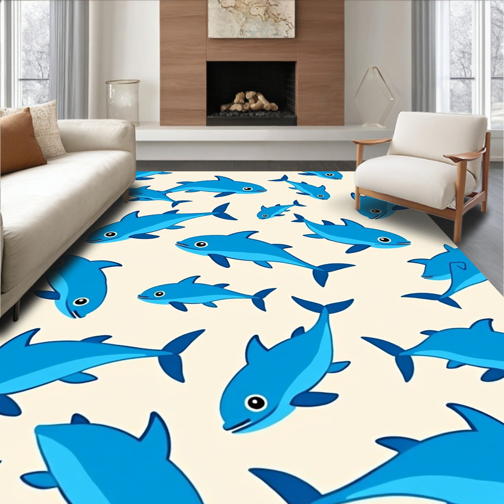 Blue Ocean Dolphins Playful Underwater Rug