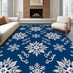 Winter Snowflake Collection White On Blue Rug