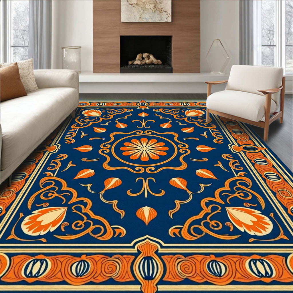Navajo Blue Orange Floral Medallion Rug