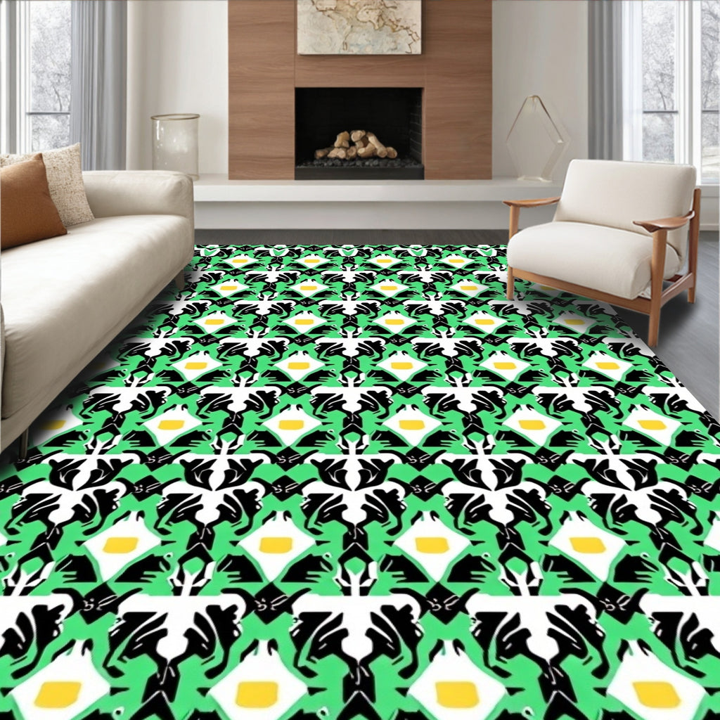 Vibrant Green Black White Yellow Lattice Rug