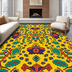 Vibrant Yellow Botanical Medallion Rug