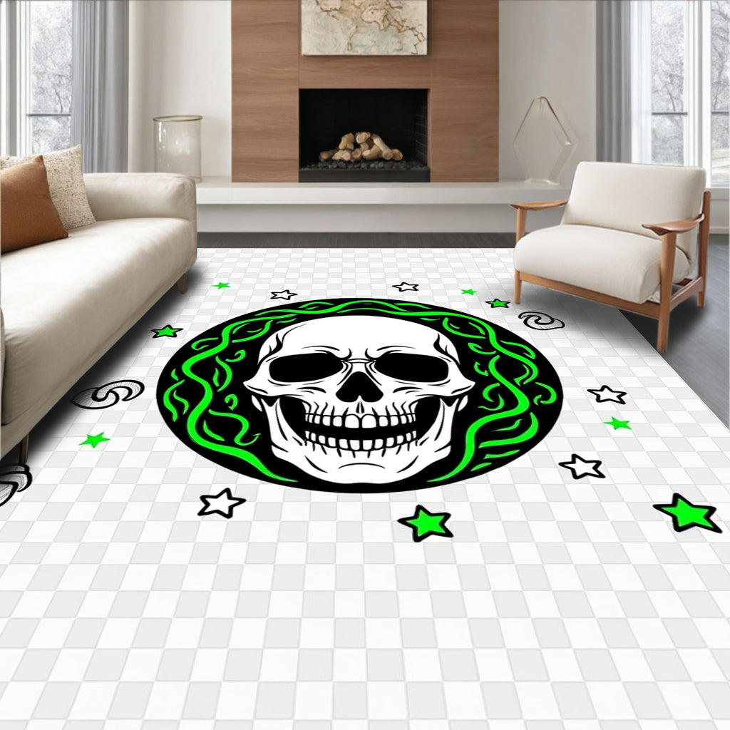 Neon Green Skull Celestial Star Rug