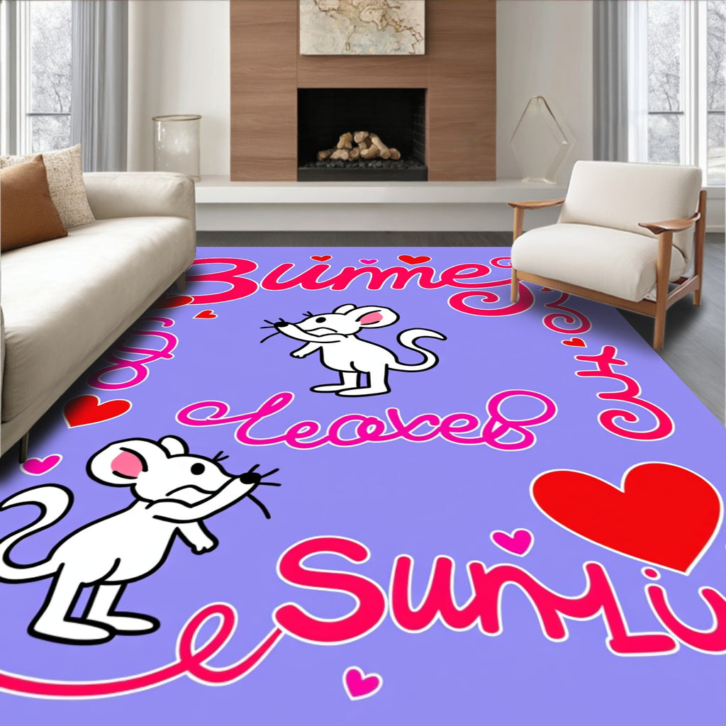 Cute White Mice Hearts Love Design Rug