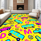 Bright Yellow Cars and Letters Rug