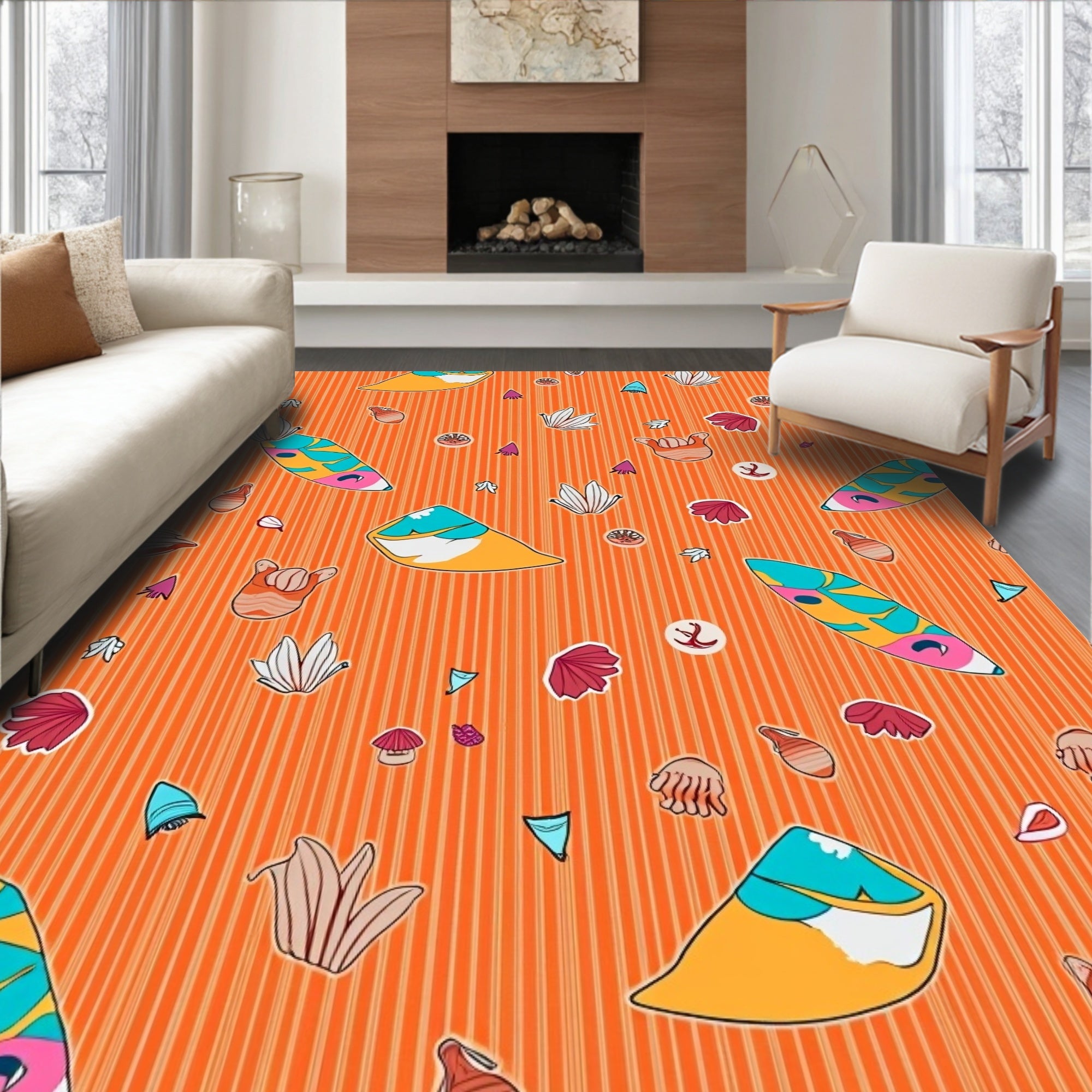 Orange Surfboard Shell Hang Ten Rug