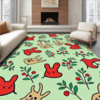 Red Tan Bunny Berry Branches Rug
