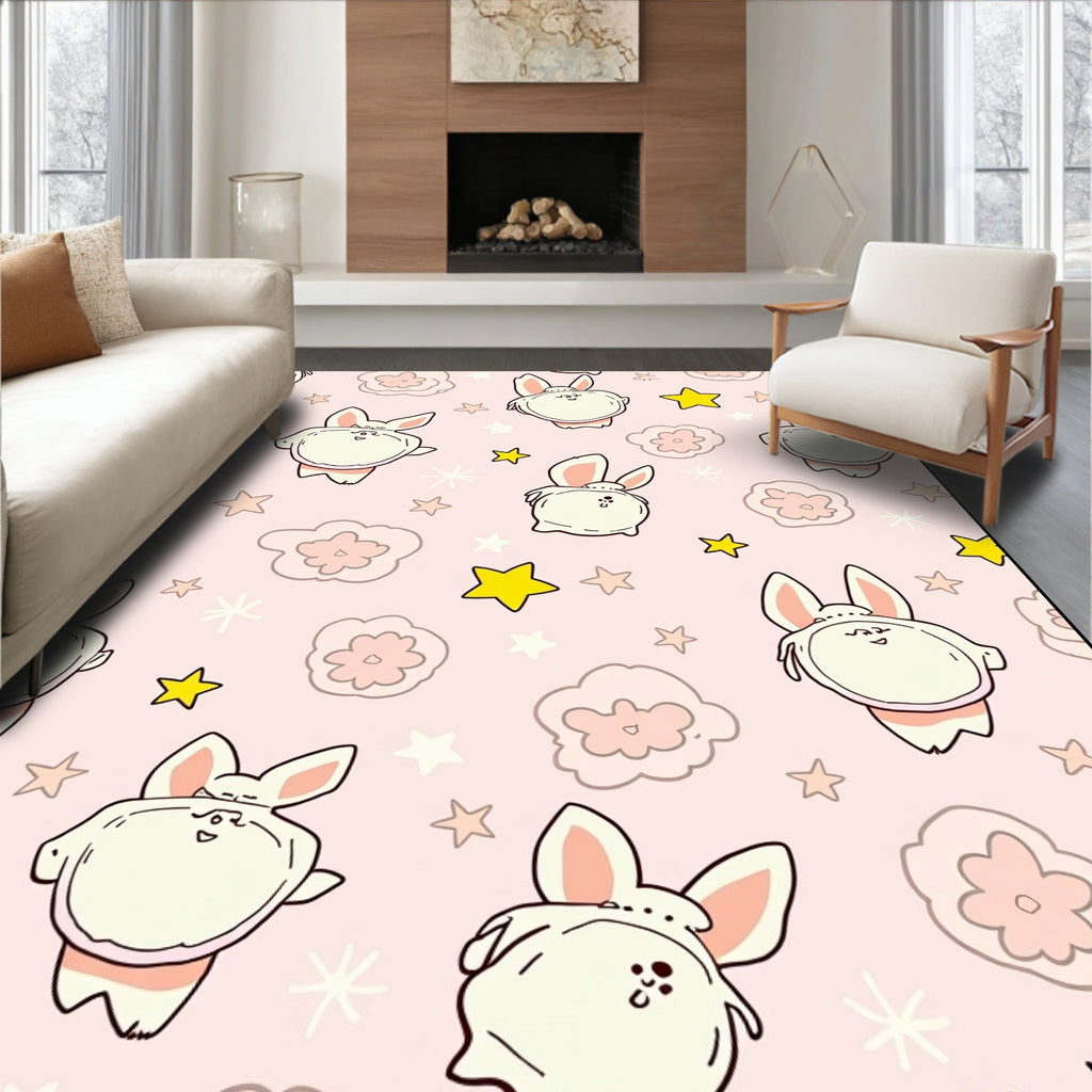 Pink Bunny Clouds Star Whimsy Rug