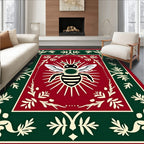 Crimson Green Bee Emblem Frame Rug