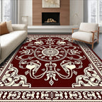 Deep Crimson Floral Sunburst Medallion Rug