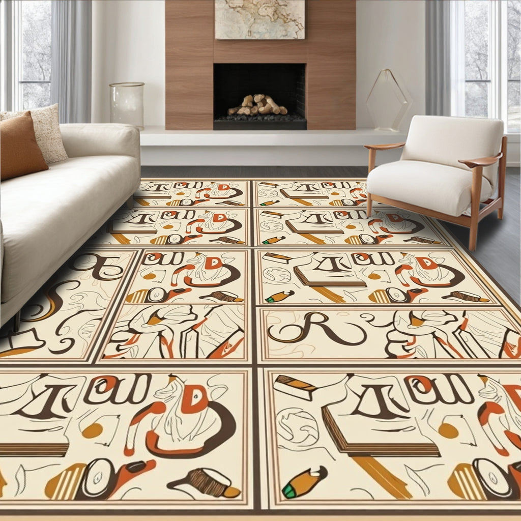 Eclectic Script Ochre Botanical Mosaic Rug