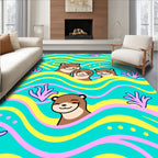 Whimsical Otter Family Flowing Waves Rug