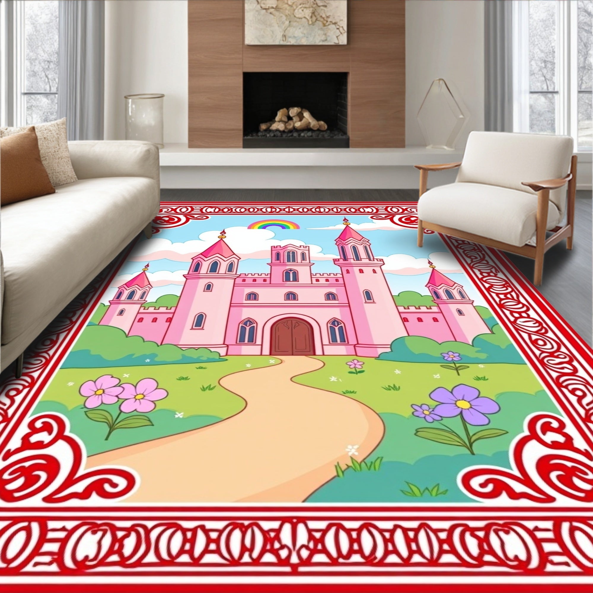 Pink Castle Rainbow Garden Border Rug