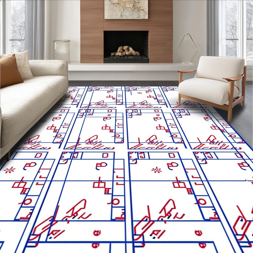 Red and Blue Geometric Grid Rug