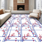 Red and Blue Geometric Grid Rug