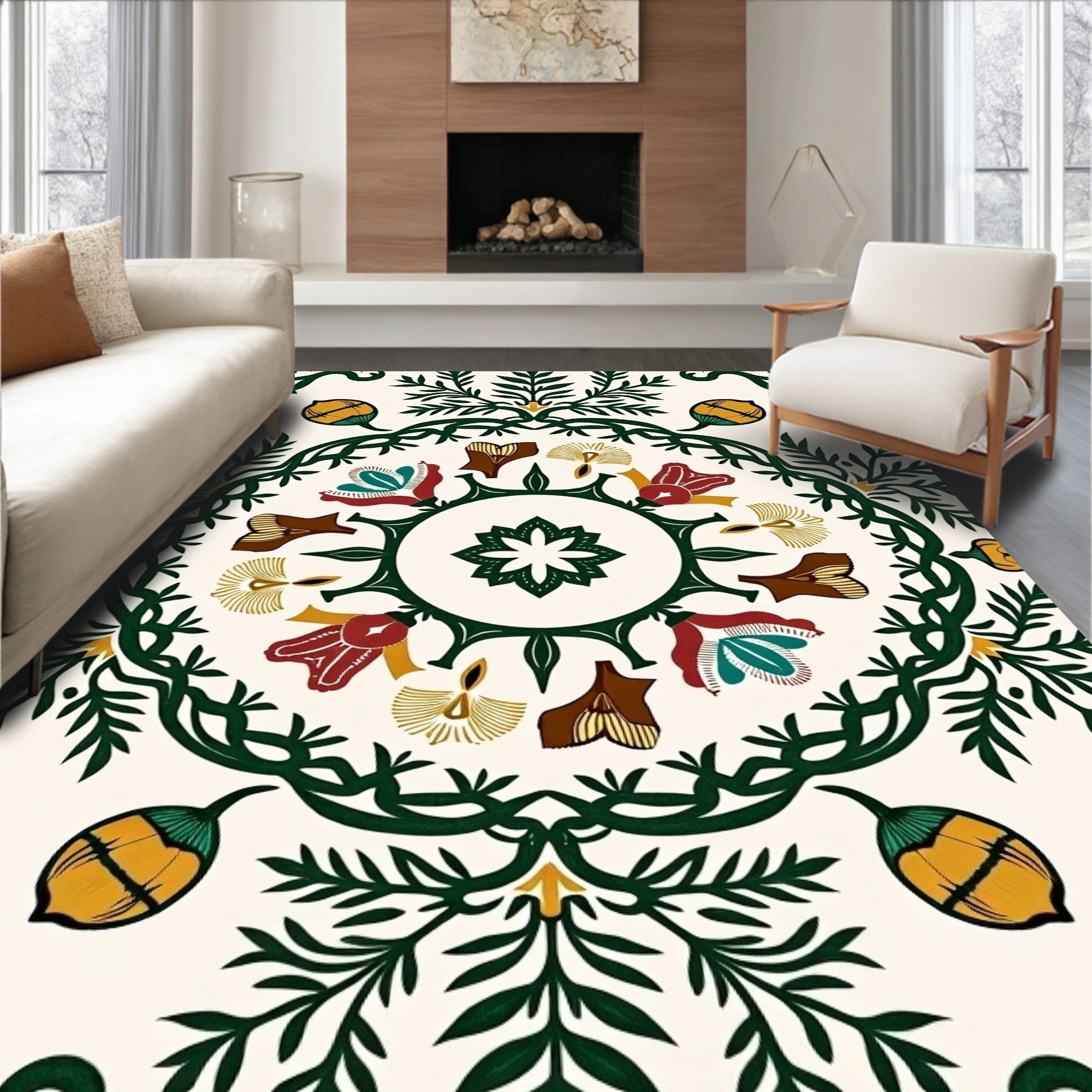 Earthy Tone Botanical Medallion Rug