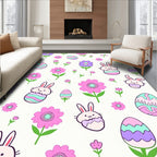 Pink Purple Easter Bunnies Flowers Eggs Rug