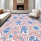 Red Blue Whimsical Character Fusion Rug