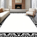 Black White Leaf Scroll Border Rug