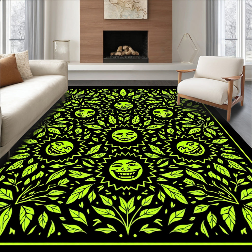 Psychedelic Sun Foliage Black Rug