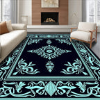 Aqua Art Nouveau Floral Scroll Rug