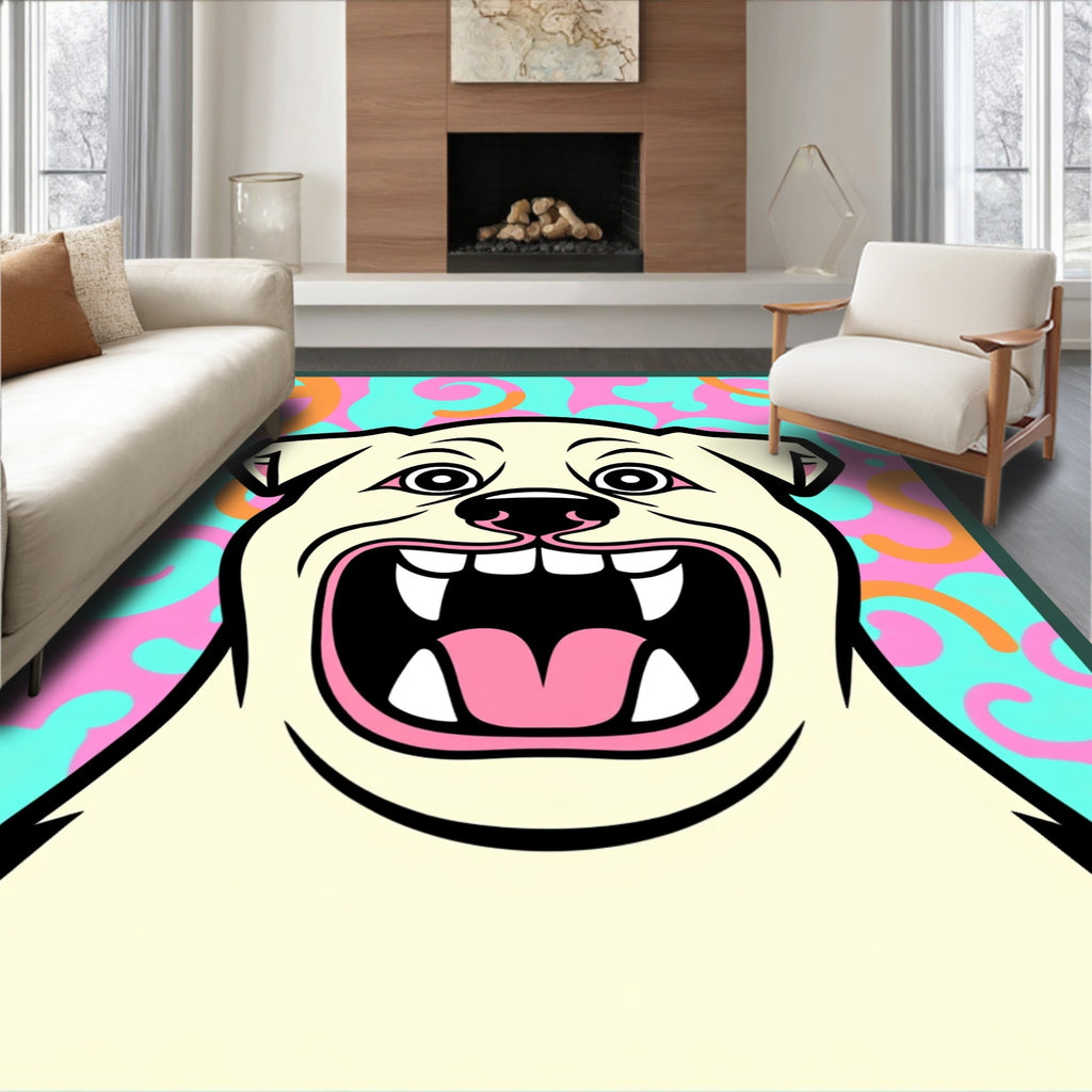 Whimsical Dog Face With Swirls Rug