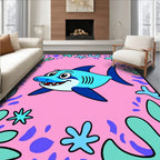 Happy Blue Shark Coral Reef Pink Rug