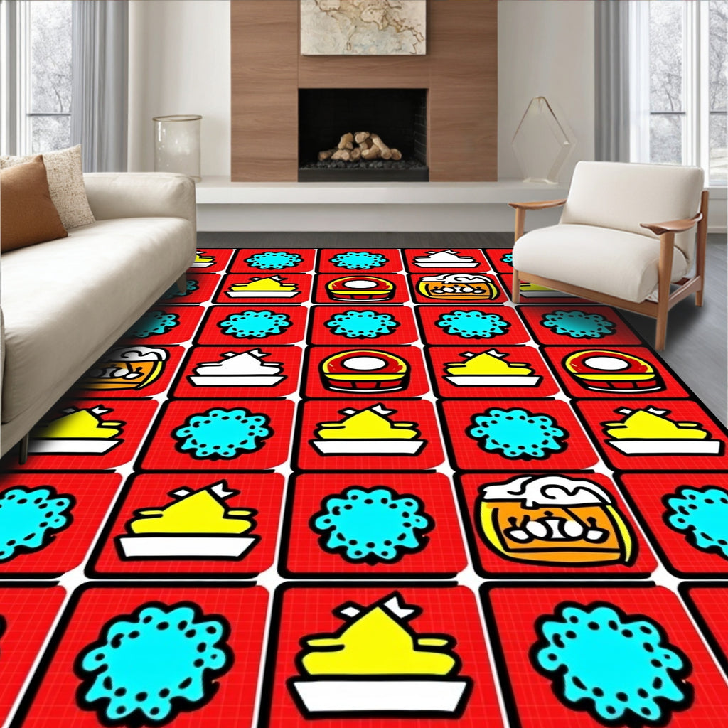 Red Yellow Blue Icon Arrangement Rug