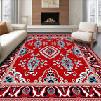 Crimson Red Symmetric Floral Border Rug