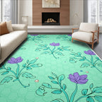 Aqua Purple Floral Vine Art Rug