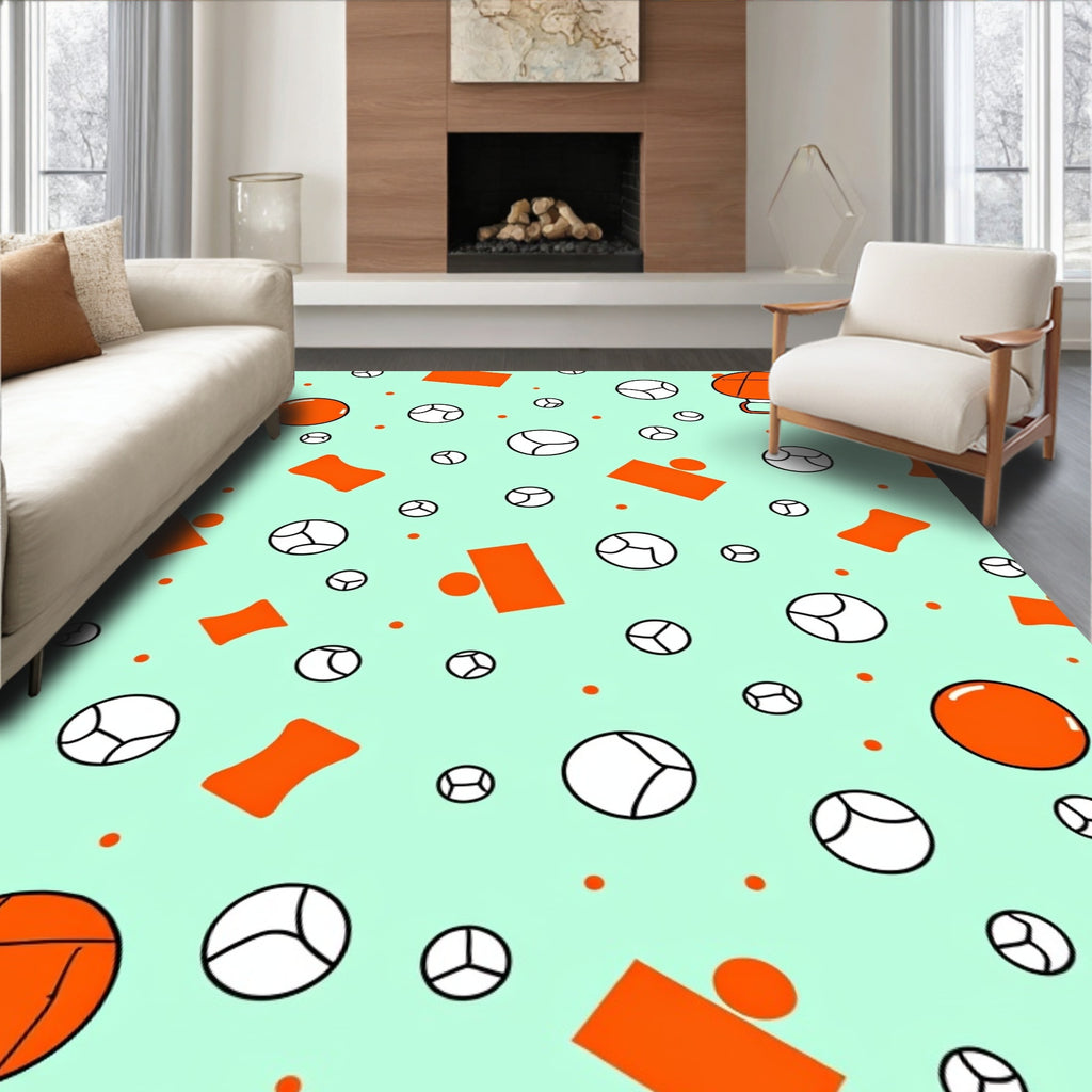 Bright Orange And Mint Cartoon Shapes Rug