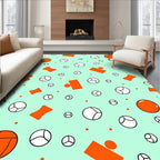 Bright Orange And Mint Cartoon Shapes Rug
