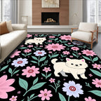 Cute Kitten Floral Botanical Garden Rug