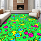 Whimsical Yellow Blue Pink Characters Rug