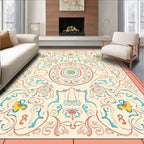 Cream Scrollwork Medallion Coral Yellow Rug