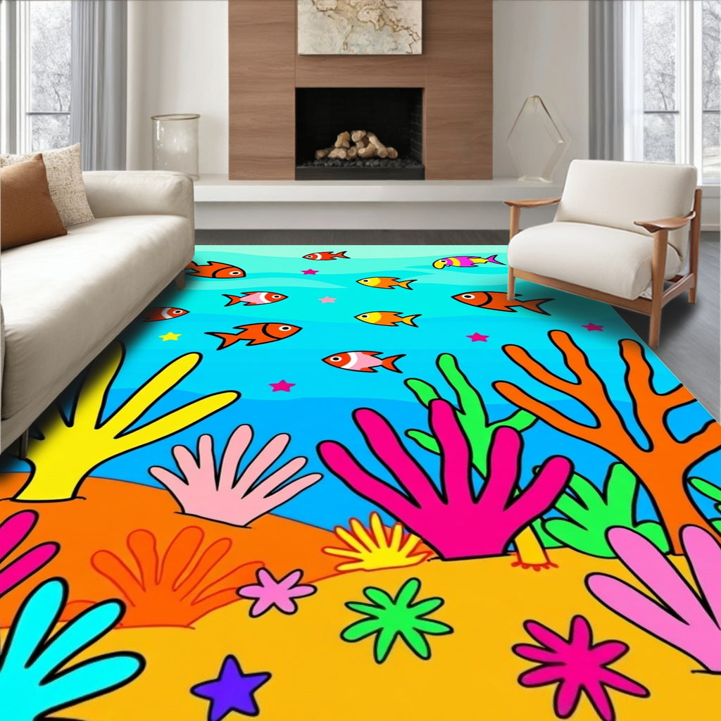 Colorful Coral Fish Scene Rug
