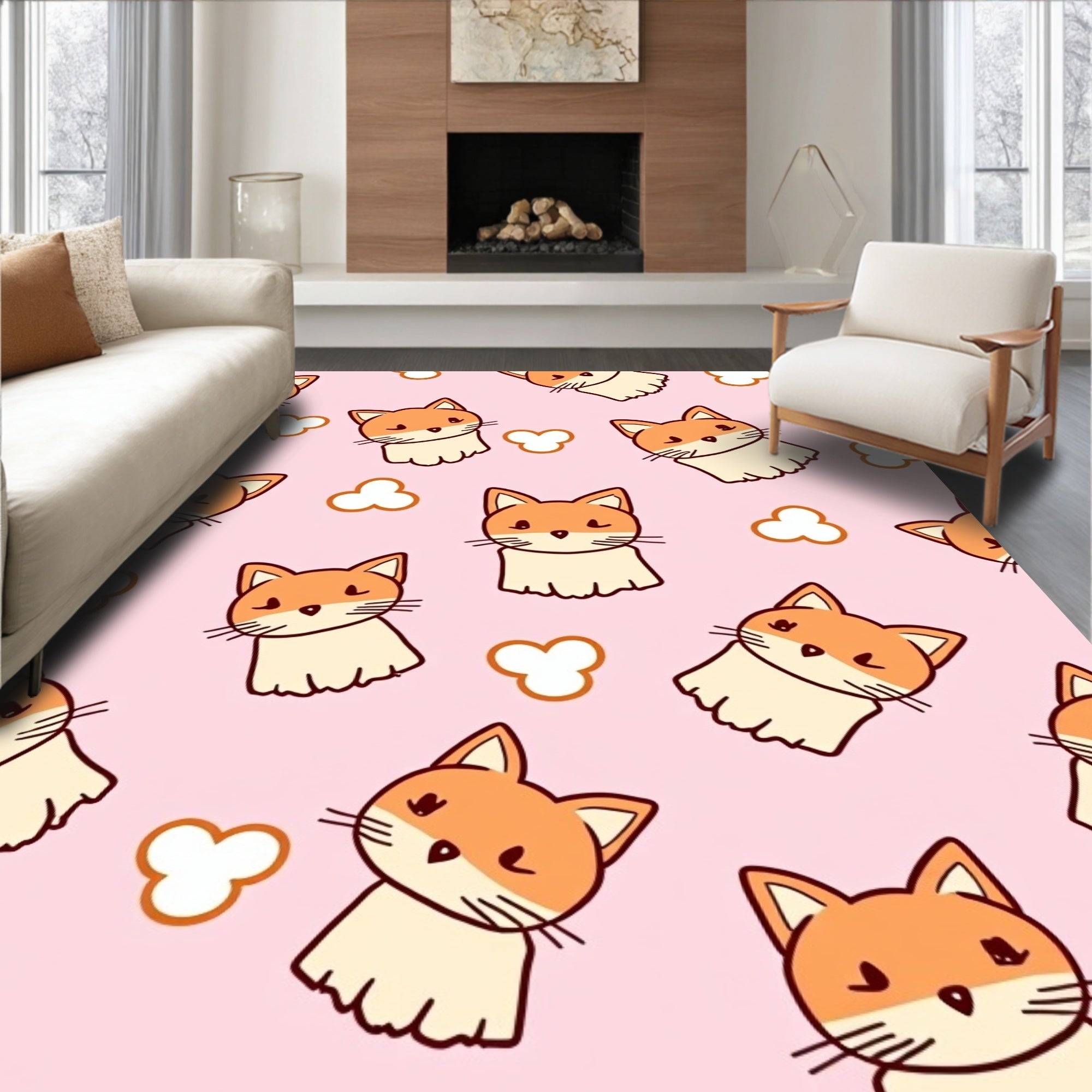 Cute Orange Fox Cub Hearts Rug